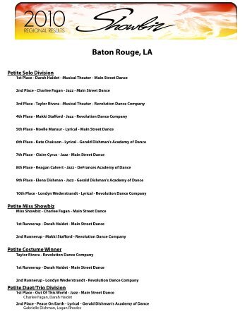 SB 2010 Results Baton Rouge - Showbiz National Talent!