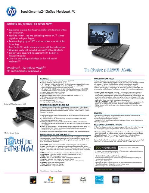 TouchSmart tx2-1360ca Notebook PC - Neu: HP Pavilion - HP