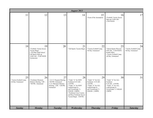 Download the 2012-2013 Academic Calendar - Kellenberg ...