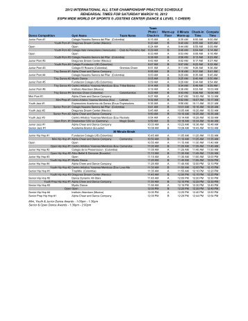 2012 international all star championship practice schedule