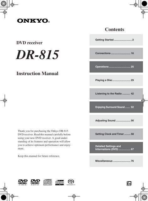DVD Receiver DR-815 – Instruction Manual - Onkyo