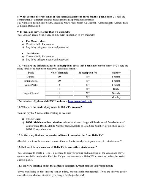 FAQs for BSNL Hello TV for PC/Data Card users 1. What is BSNL ...
