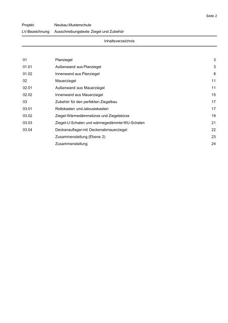 Neubau Musterschule LV-Bezeichnung: Ausschreibungstexte Ziegel ...