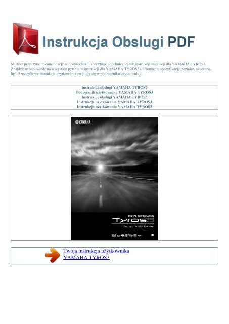 Instrukcja obsługi YAMAHA TYROS3 - INSTRUKCJA OBSLUGI PDF