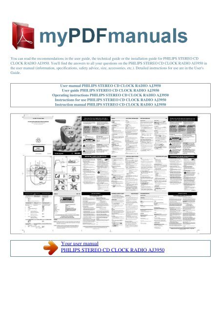 User Manual Philips Stereo Cd Clock Radio Aj3950
