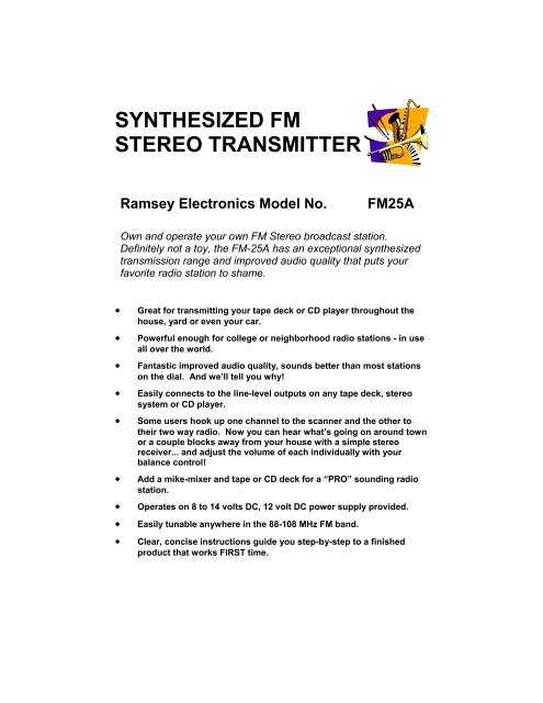 Professional Synthesized FM Stereo Transmitter - Ramsey Electronics