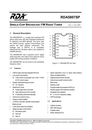 rda5807sp single-chip broadcast fm radio tuner - Elechouse