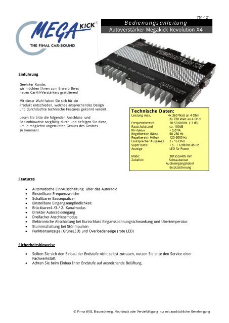 Bedienungsanleitung Autoverstärker Megakick ... - AHG-Electronic