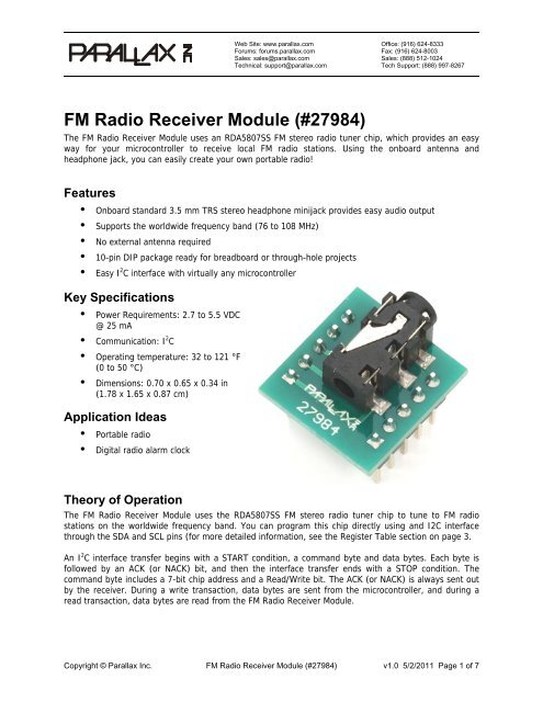 FM Radio Receiver Module (#27984) - Parallax, Inc.