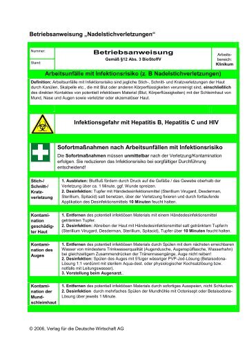 Betriebsanweisung „Nadelstichverletzungen“