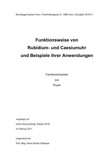 Funktionsweise von Rubidium- und Caesiumuhr und Beispiele ihrer ...