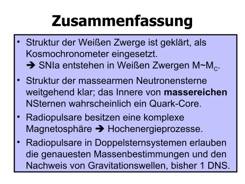 Weiße Zwerge, Neutronensterne und Pulsare