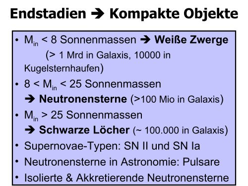 Weiße Zwerge, Neutronensterne und Pulsare