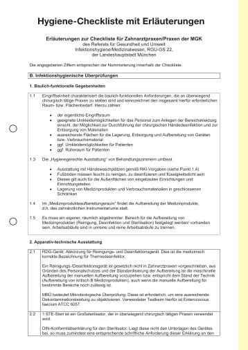 Hygiene-Checkliste mit Erläuterungen - ZBV München Stadt und Land