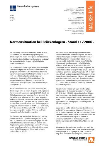 Normensituation bei Brueckenlagern - Maurer SÃ¶hne Group