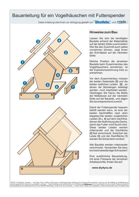 Bauanleitung und Bauplan für ein Vogelhaus mit ... - Menden