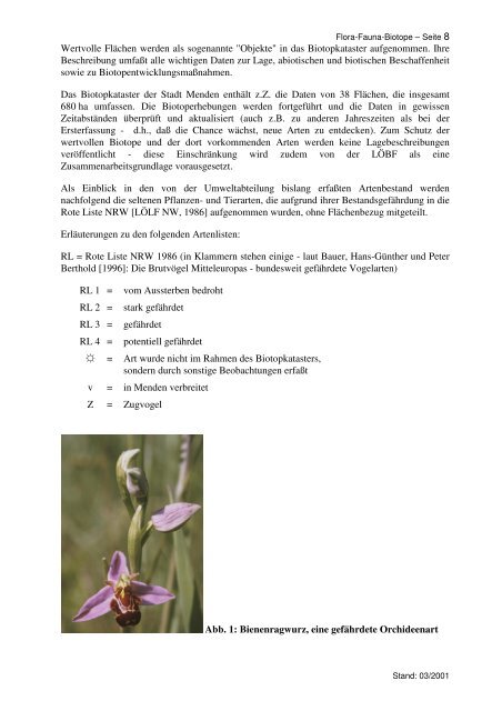 Umweltbericht Flora-Fauna-Biotope - Stadt Menden