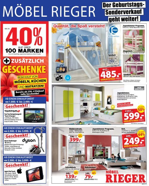 AB EINEM EINKAUFSWERT von 2.500. € bis 3.999. - Möbel Rieger