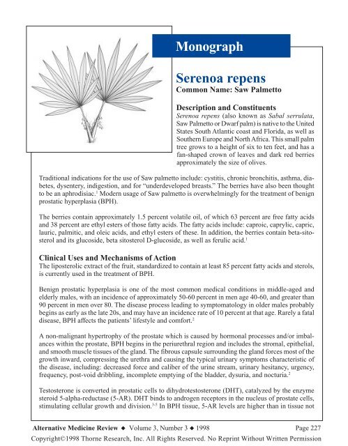 Monograph Serenoa Repens - Thorne Research