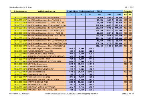 Preisliste - mep elektrik peikert KG