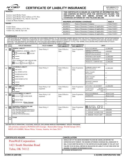 CERTIFICATE OF LIABILITY INSURANCE - Meplan GmbH