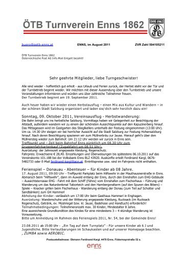 Vereinsmitteilung Herbst 2011 - ÖTB Turnverein Enns 1862