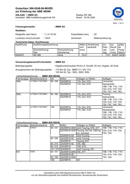 Gutachten 366-0248-06-MURD zur Erteilung der ABE 46546