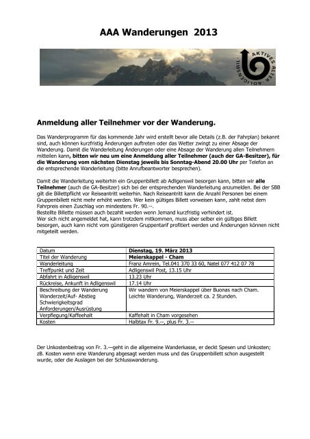 Wanderprogramm - 3A-Adligenswil