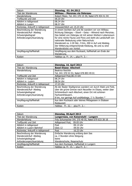 Wanderprogramm - 3A-Adligenswil