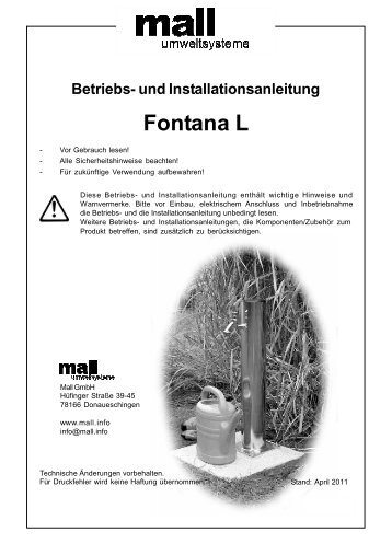 Betriebs- und Installationsanleitung Fontana L - Mall GmbH