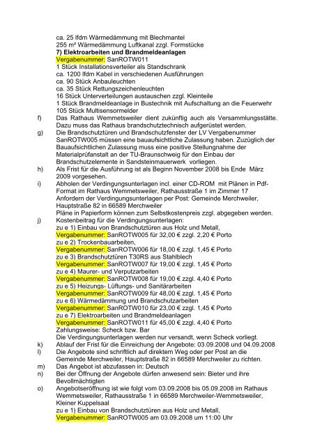 ÖFFENTLICHE AUSSCHREIBUNG - Gemeinde Merchweiler