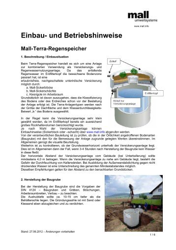 Einbauhinweise Terra Regenspeicher