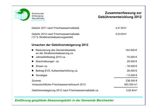 Einführung gesplittete Abwassergebühr in der Gemeinde ...