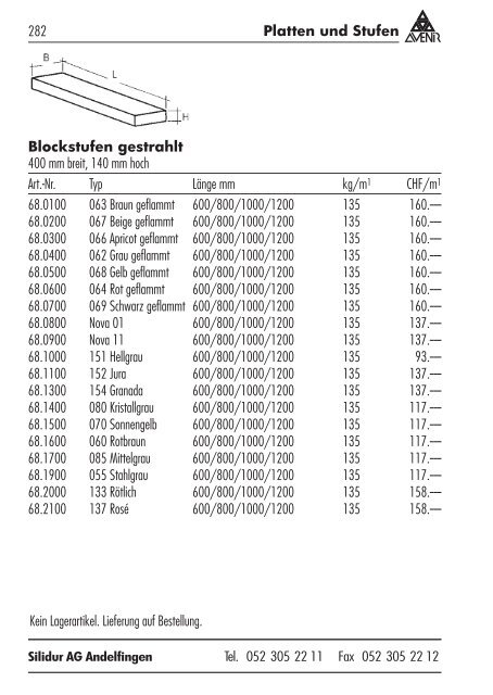 Gesamtpreisliste (PDF) - Die Silidur AG