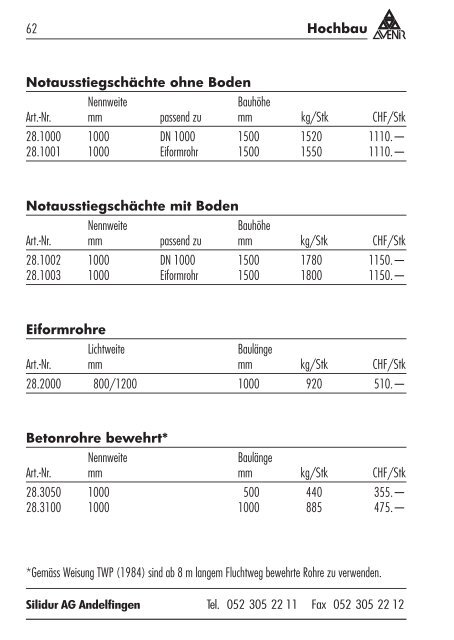 Gesamtpreisliste (PDF) - Die Silidur AG