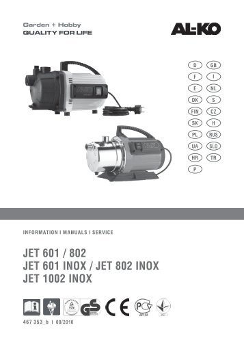 JET 601 / 802 JET 601 INOX / JET 802 INOX JET 1002 INOX