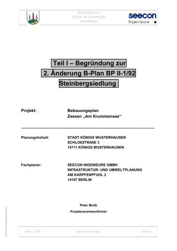 Begründung zur 2. Änderung B-Plan BP II-1/92 Steinbergsiedlung