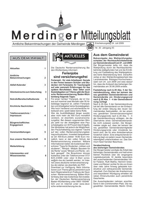 Ausgabe 30 des Gemeindeblatt vom 23.07.09 - Merdingen
