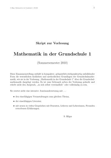 Mathematik in der Grundschule 1