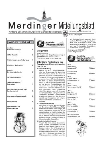 Ausgabe 02 des Gemeindeblatt vom 14.01.10 - Merdingen
