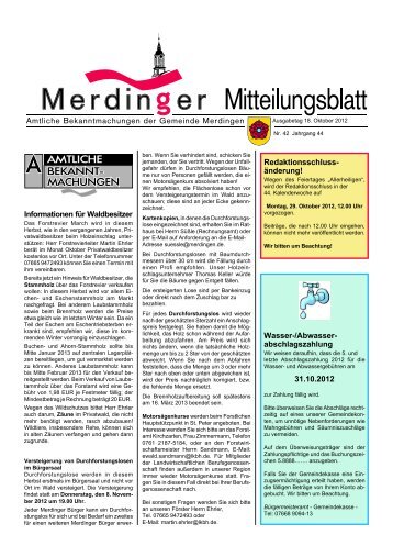 Ausgabe 42 des Gemeindeblatt vom 18.10.12 - Merdingen