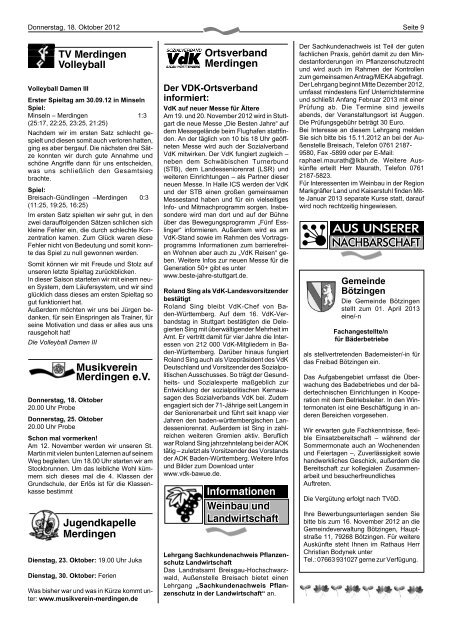 Ausgabe 42 des Gemeindeblatt vom 18.10.12 - Merdingen