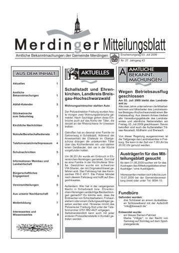 Ausgabe 27 des Gemeindeblatt vom 02.07.09 - Merdingen