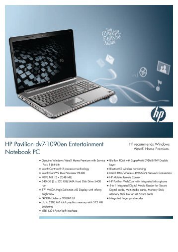 HP Pavilion dv7 1090en Entertainment Notebook PC
