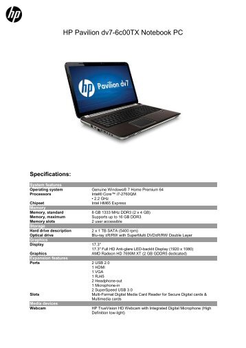 HP Pavilion dv7-6c00TX Notebook PC