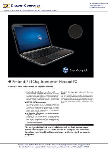 HP Pavilion dv7-6103eg Entertainment Notebook ... - Diskontcomputer