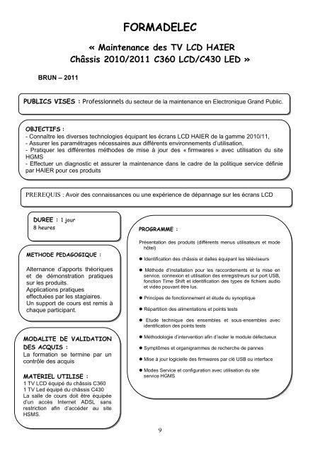 CATALOGUE FORMADELEC 2011 - TRONIC - Fedelec