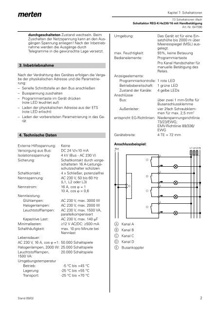 Schaltaktor REG-K/4x230/16 mit Handbetätigung Inhaltsverzeichnis ...