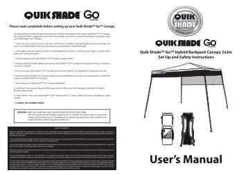 User's Manual - Quik Shade - The Instant Canopy