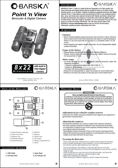 Download 8x22 VGA Point N View Binocular Manual - Barska